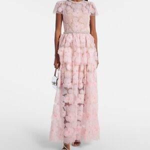 Self-Portrait Blush Pink Floral Dress with Pearl Details